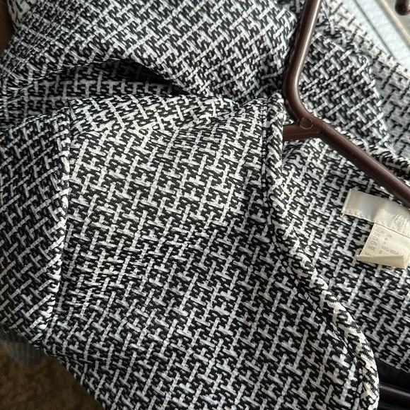 BLACK/CREAM blazer H&M Textured Weave Long Sleeve Lined Jacket Womens Sz 8 - Picture 9 of 12